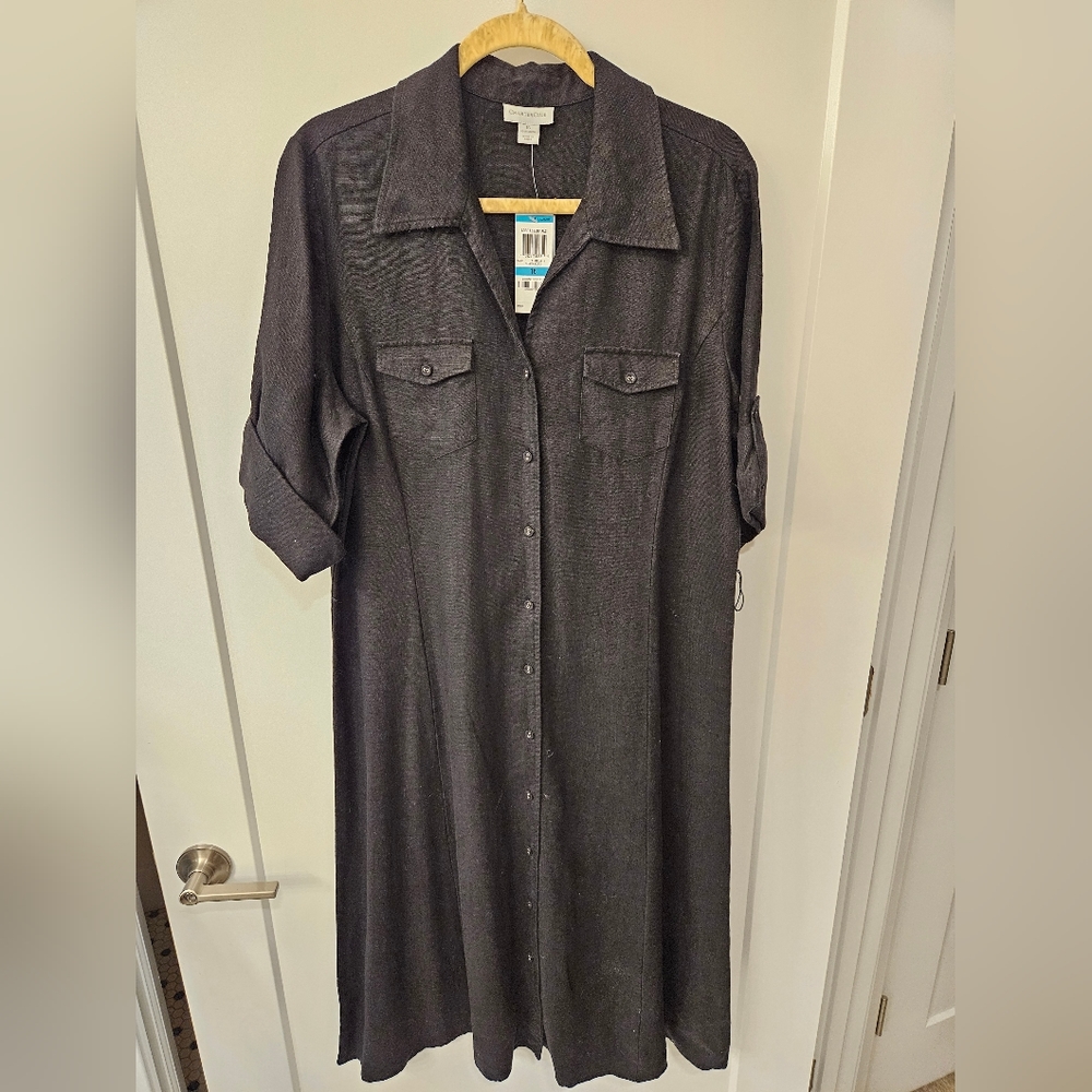 NWT - Linen Shirt Dress by Charter Club - Black - Size 16
